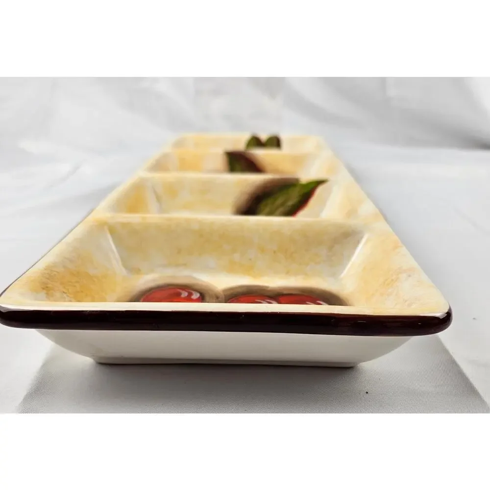 Hand‎ Painted Ceramic 4-Compartment Fruit Serving Tray Relish Dish Tuscan Style